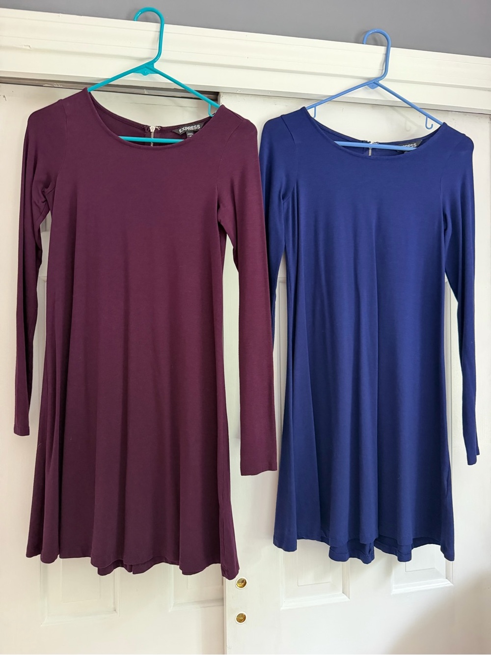 Express Long Sleeve Swing Dresses- Plum and Royal Blue
